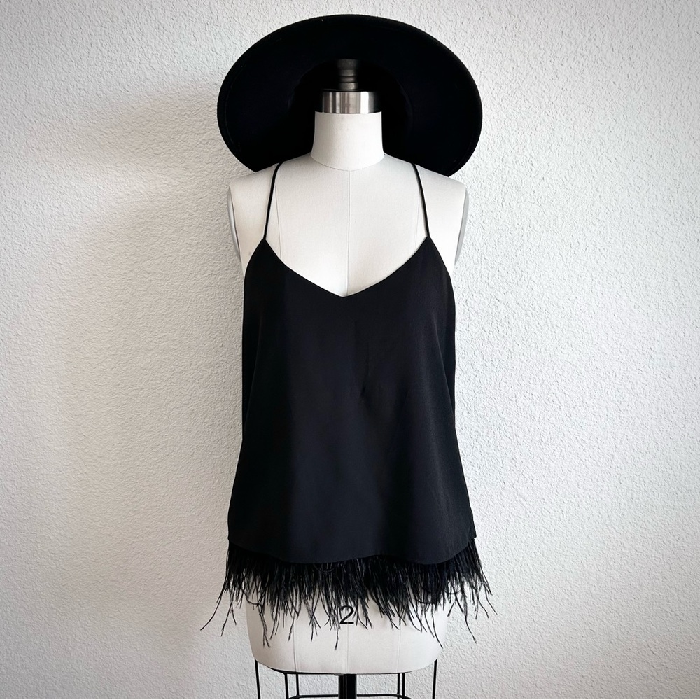 AMARYLLIS BLACK CONTEMPORARY FEATHER DETAILED COCKTAIL HOUR BLOUSE - Picture 1 of 7